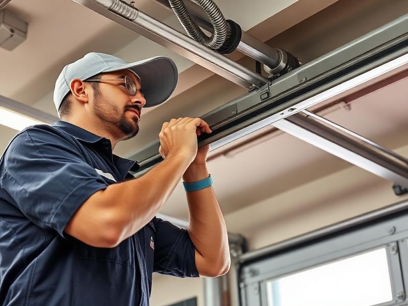 Master technician performing garage door repair in Garland